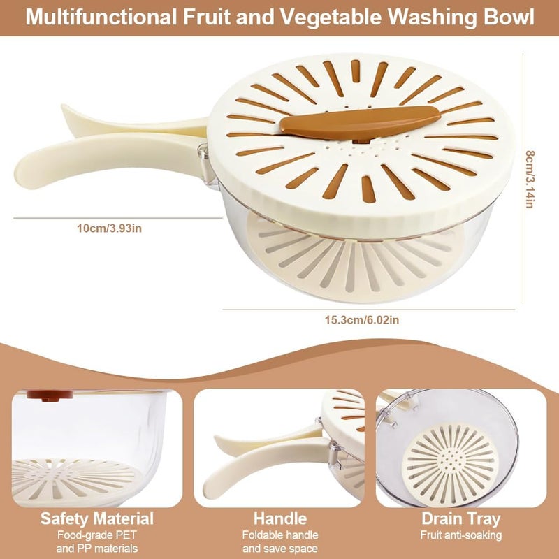 Abnaok Multifunctional Fruit Washing Bowl,2 in 1 Drainer and Strainer,Foldable Handle Drain Basket with Lid,Kitchen Colanders & Food Strainers, Suitable for Washing Fruits and Vegetables - Image 3